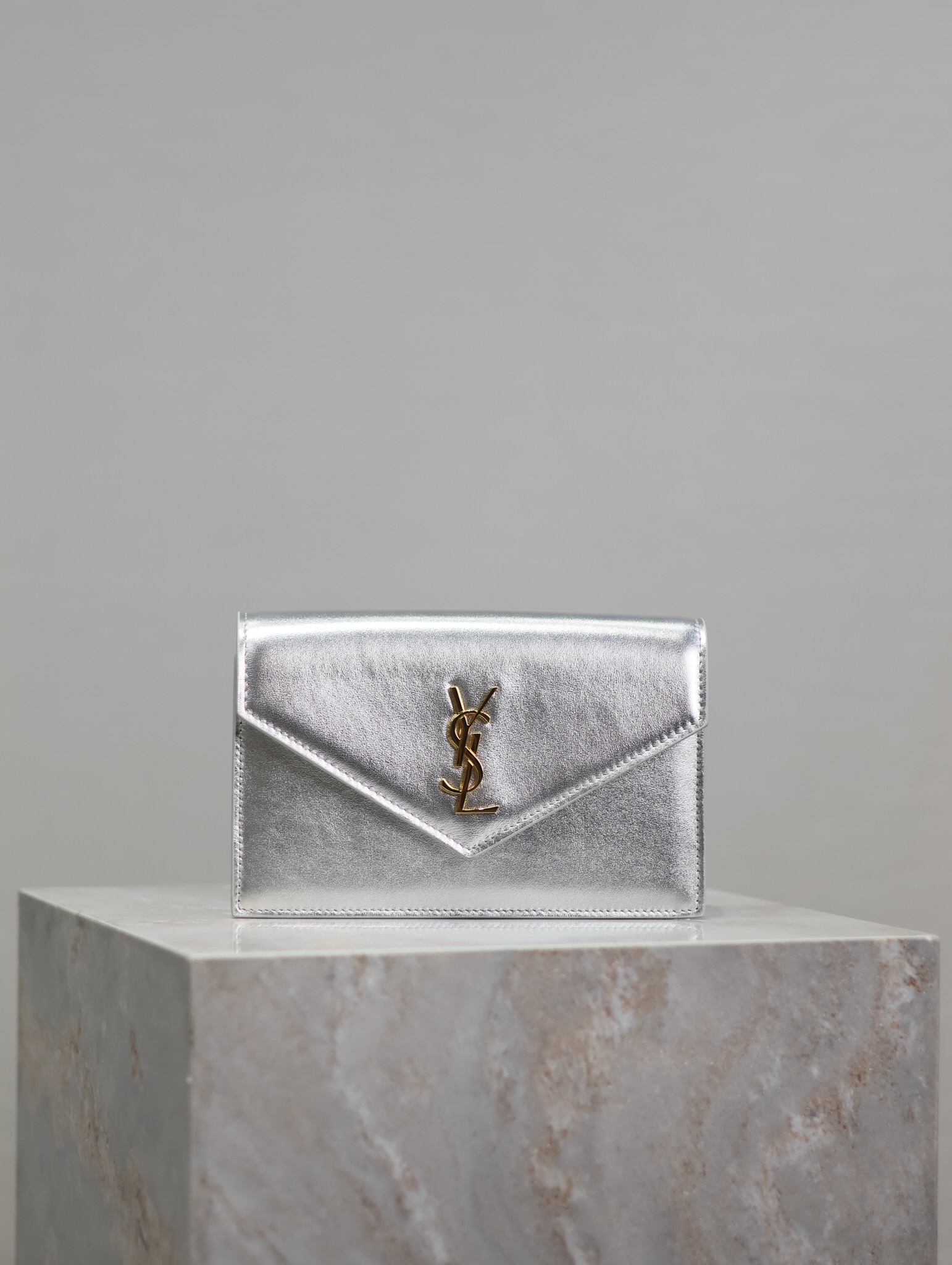 Ysl Silver Gold Buckle Plain Woc Small Envelope Bag 393953